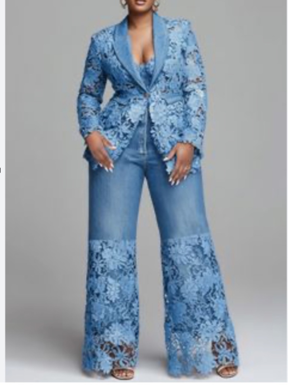 Plus Size See through Lace Two Piece Pant Suit